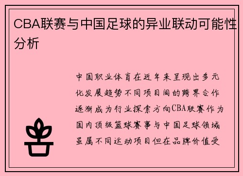 CBA联赛与中国足球的异业联动可能性分析