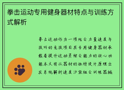 拳击运动专用健身器材特点与训练方式解析